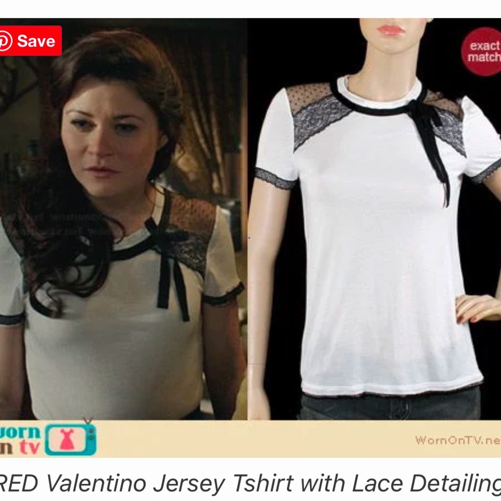 Red Valentino White Black Jersey Lace knit shirt ASO Belle OUAT Once upon a Time